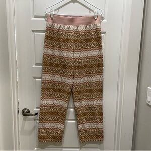 Lands' End Pink and Tan Fair Isle Fleece Sweatpants